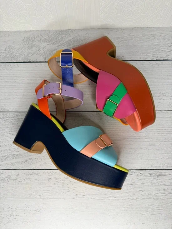 Charlotte Stone Raf Multicolor Leather Platform Sandals 7 - Picture 3 of 9